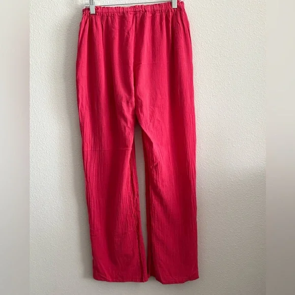 Oh My Gauze! Pink Cotton Wide Leg Pants Elastic Waist Size 1 - Picture 2 of 8